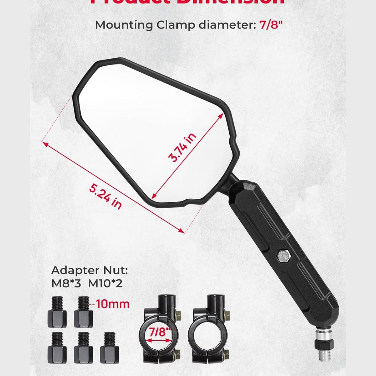 KEMIMOTO Adventure Motorcycle Mirrors For 7/8th Bars